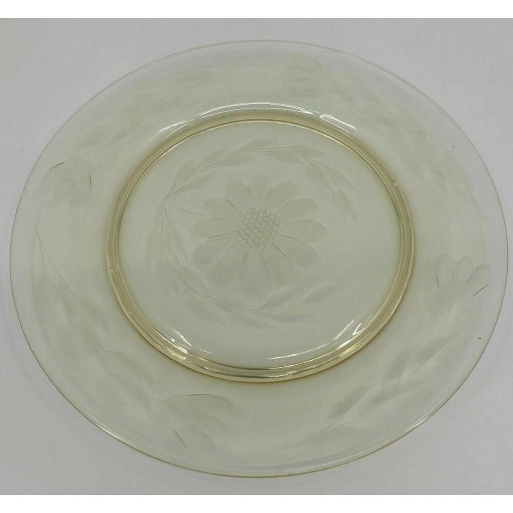 Rare! Hughes Cornflower Amber Yellow Lunch Plate Tiffin Glass More Listed 7.5"